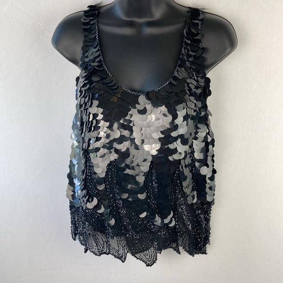 Swee Lo black silk dress top with sequins and beading - Picture 6 of 10